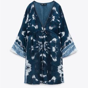 Zara Navy Tie-Dye Kimono Dress